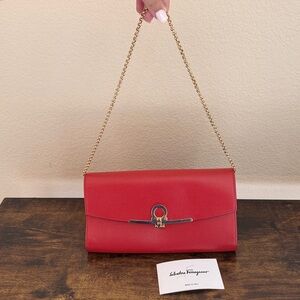 Ferragamo Red Gancini Clutch / Shoulder Bag